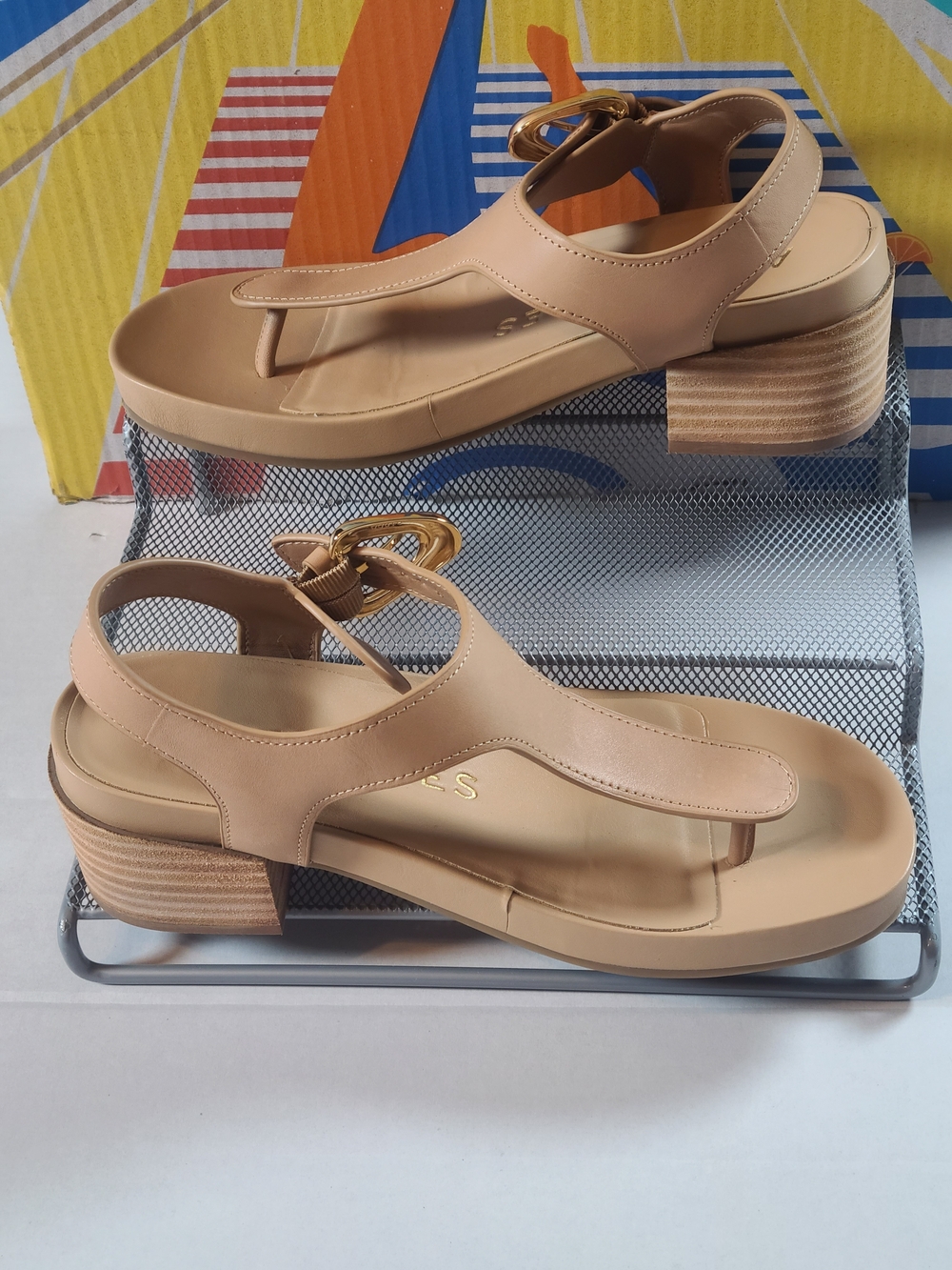 AEROSOLES Women's Tan Block Heel Thong Sandals with Buckle Size 8M - Picture 3 of 8
